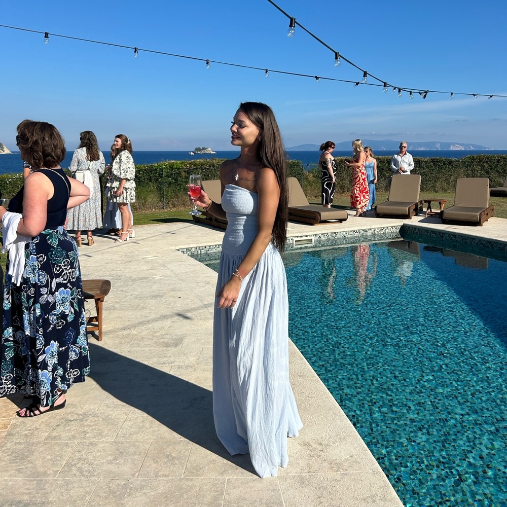 Elegant Light Blue Strapless Dress